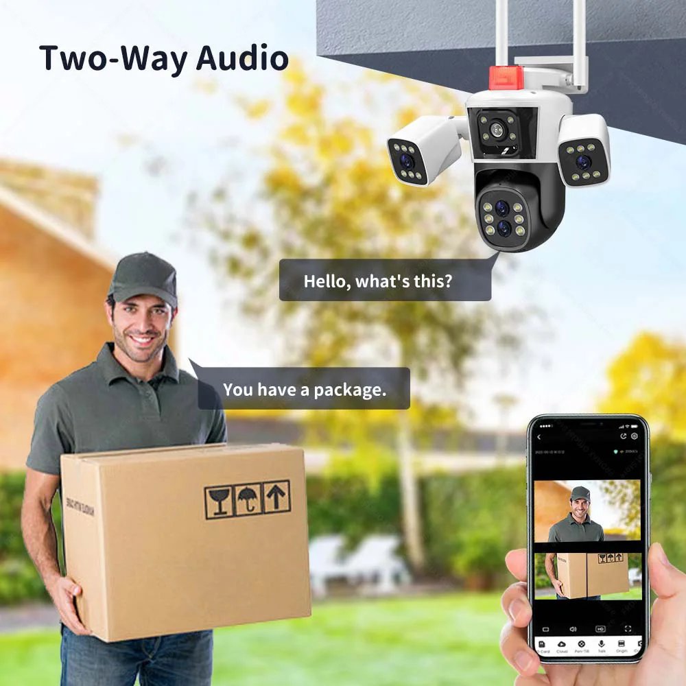 PTZ IP Camera Auto Tracking CCTV - 8K 16MP WiFi Camera 10X Zoom Four Lens Outdoor Security Protection