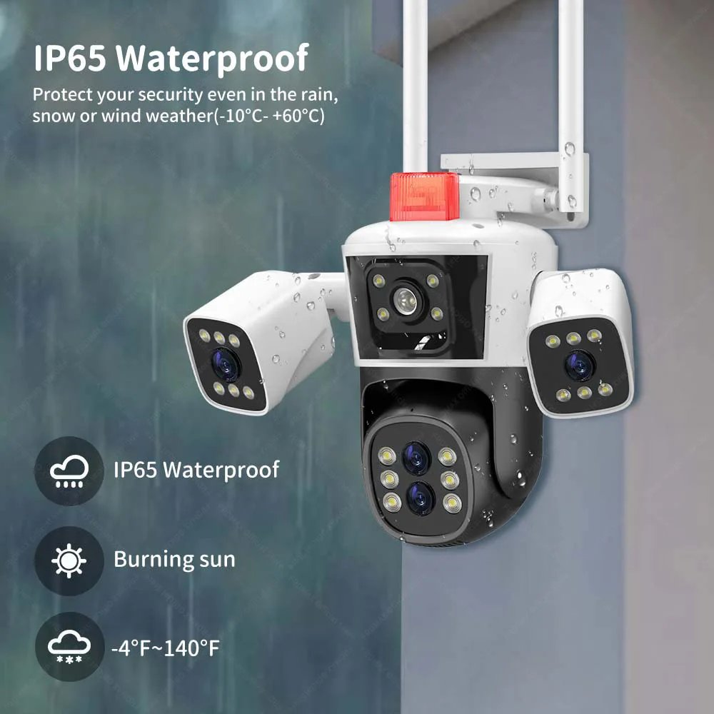 PTZ IP Camera Auto Tracking CCTV - 8K 16MP WiFi Camera 10X Zoom Four Lens Outdoor Security Protection