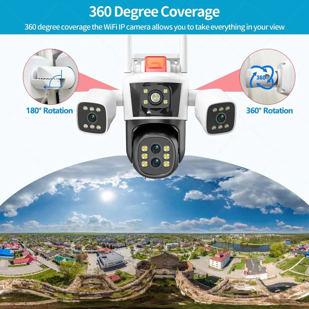 PTZ IP Camera Auto Tracking CCTV - 8K 16MP WiFi Camera 10X Zoom Four Lens Outdoor Security Protection