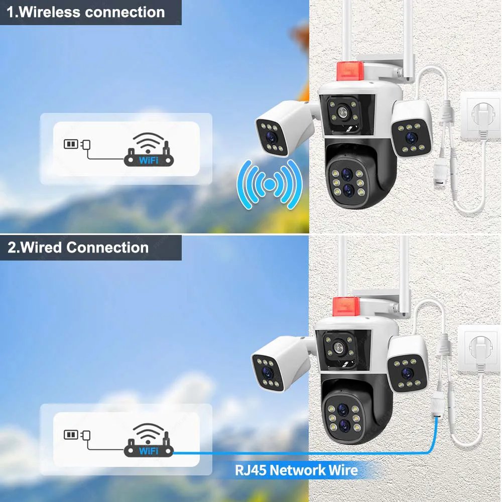 PTZ IP Camera Auto Tracking CCTV - 8K 16MP WiFi Camera 10X Zoom Four Lens Outdoor Security Protection PTZ IP Camera Auto Tracking CCTV - 8K 16MP WiFi Camera 10X Zoom Four Lens Outdoor Security Protection