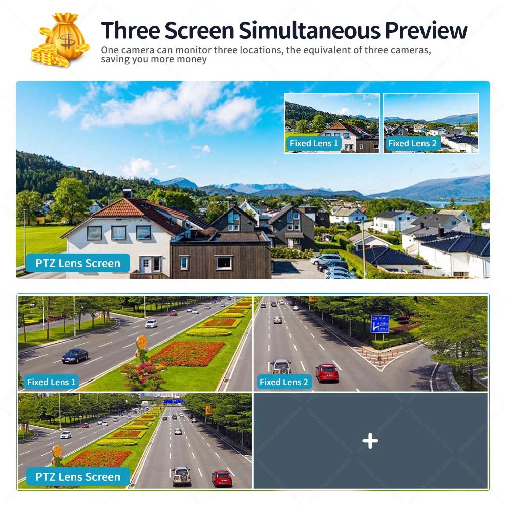 PTZ IP Camera Auto Tracking CCTV - 8K 16MP WiFi Camera 10X Zoom Four Lens Outdoor Security Protection