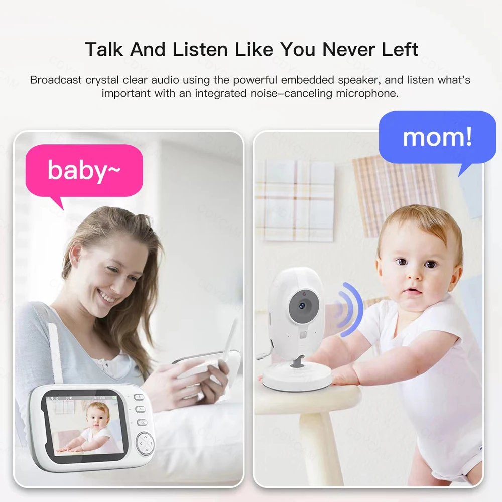 Wireless Video Home Baby camera Monitor - Night Vision Temperature Monitoring 2 Way Audio Talk Baby