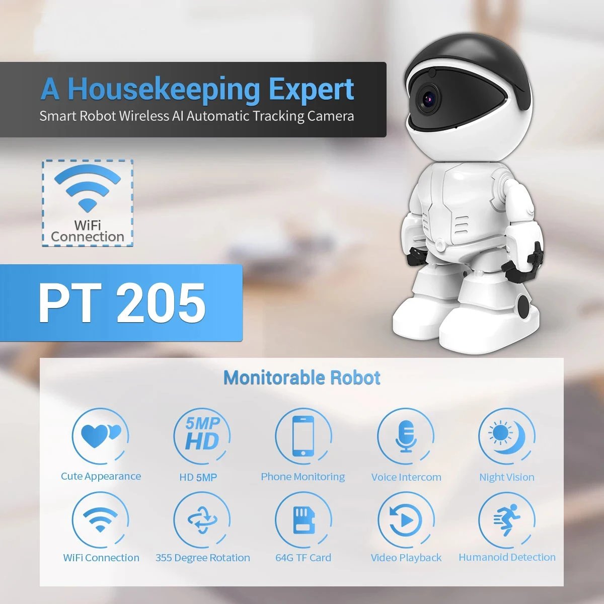 HONTUSEC YOOSEE Robot Camera Wifi 5MP Indoor Home Security Camera Night Vision Two Way Audio Auto Tracking Indoor Baby Monitor