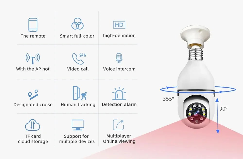 Bulb IP cctv camera - Surveillance Camera Automatic Human Tracking 4X Digital Zoom Full Color Night Vision Indoor Security Monitor