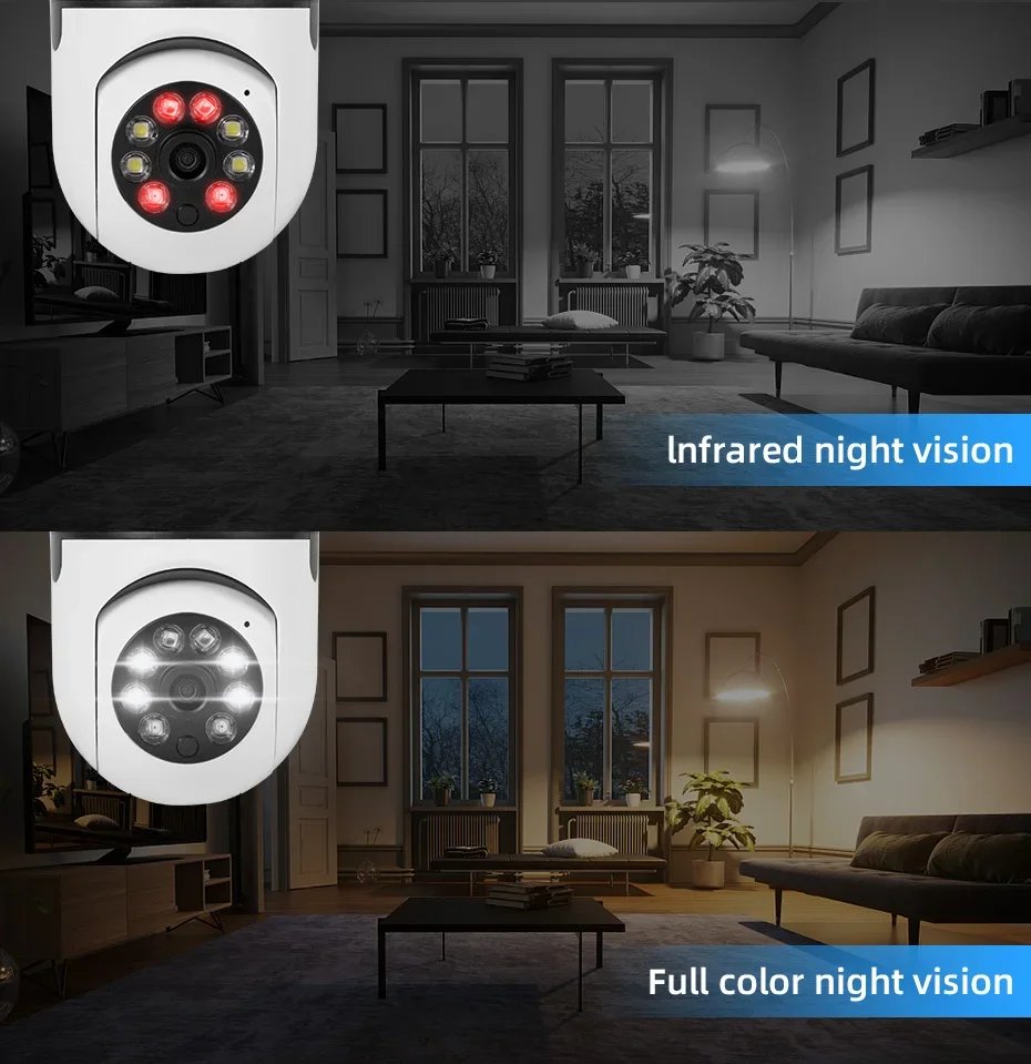 Bulb IP cctv camera - Surveillance Camera Automatic Human Tracking 4X Digital Zoom Full Color Night Vision Indoor Security Monitor
