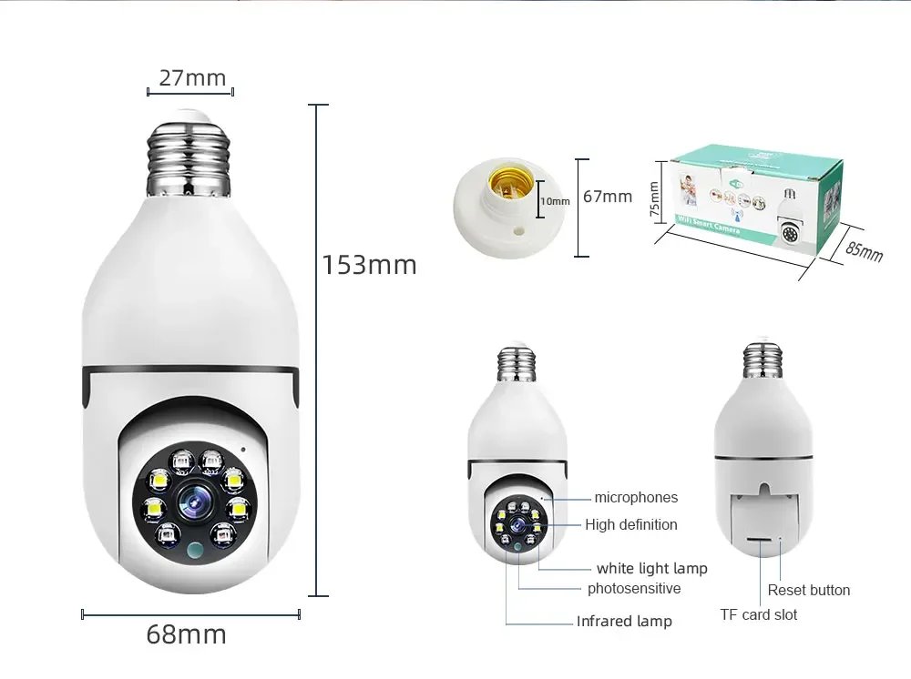 Bulb IP cctv camera - Surveillance Camera Automatic Human Tracking 4X Digital Zoom Full Color Night Vision Indoor Security Monitor