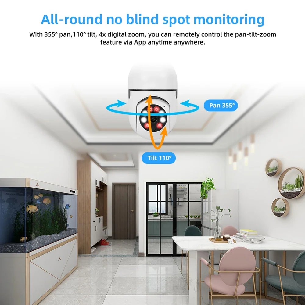 Bulb IP cctv camera - Surveillance Camera Automatic Human Tracking 4X Digital Zoom Full Color Night Vision Indoor Security Monitor