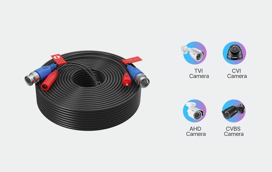 100ft/30M CCTV Cable BNC + DC Plug Cable - For CCTV Camera DVR Security Black Surveillance System Accessories