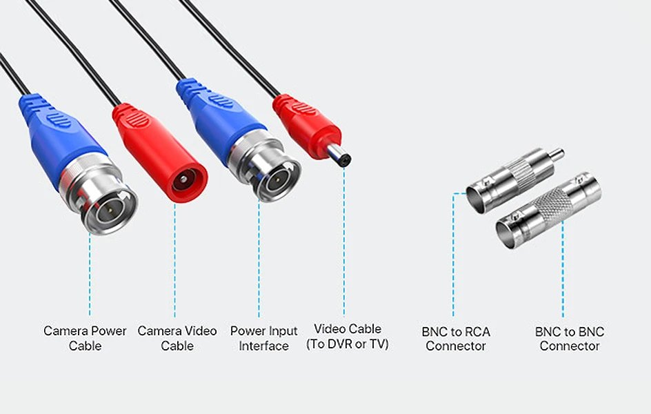 100ft/30M CCTV Cable BNC + DC Plug Cable - For CCTV Camera DVR Security Black Surveillance System Accessories