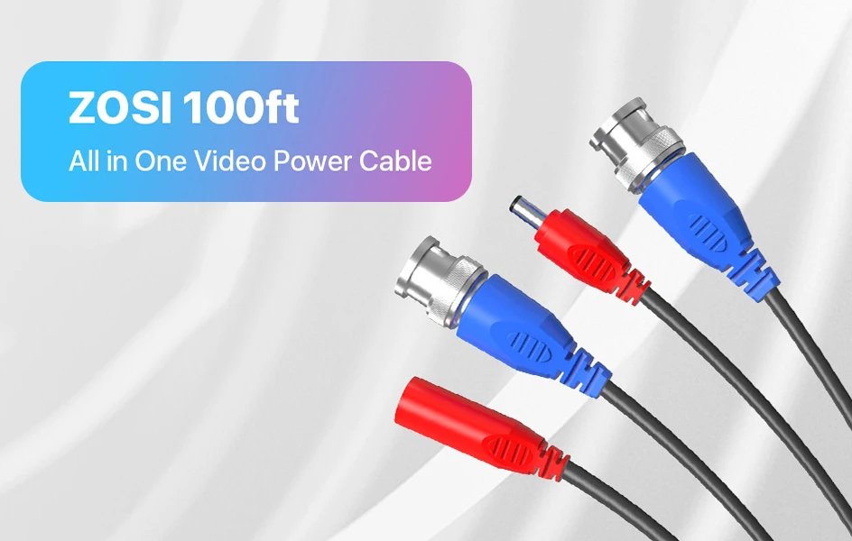 100ft/30M CCTV Cable BNC + DC Plug Cable - For CCTV Camera DVR Security Black Surveillance System Accessories