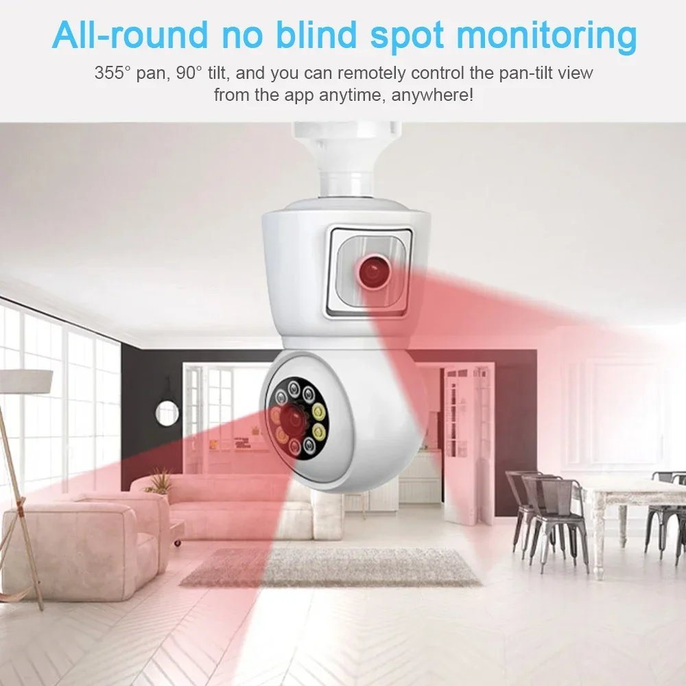 WiFi PTZ Lamp Camera Dual Screen - AI Human Tracking Indoor 4MP Security Surveillance IP Camera ICSEE PRO
