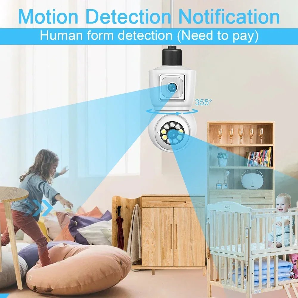 WiFi PTZ Lamp Camera Dual Screen - AI Human Tracking Indoor 4MP Security Surveillance IP Camera ICSEE PRO