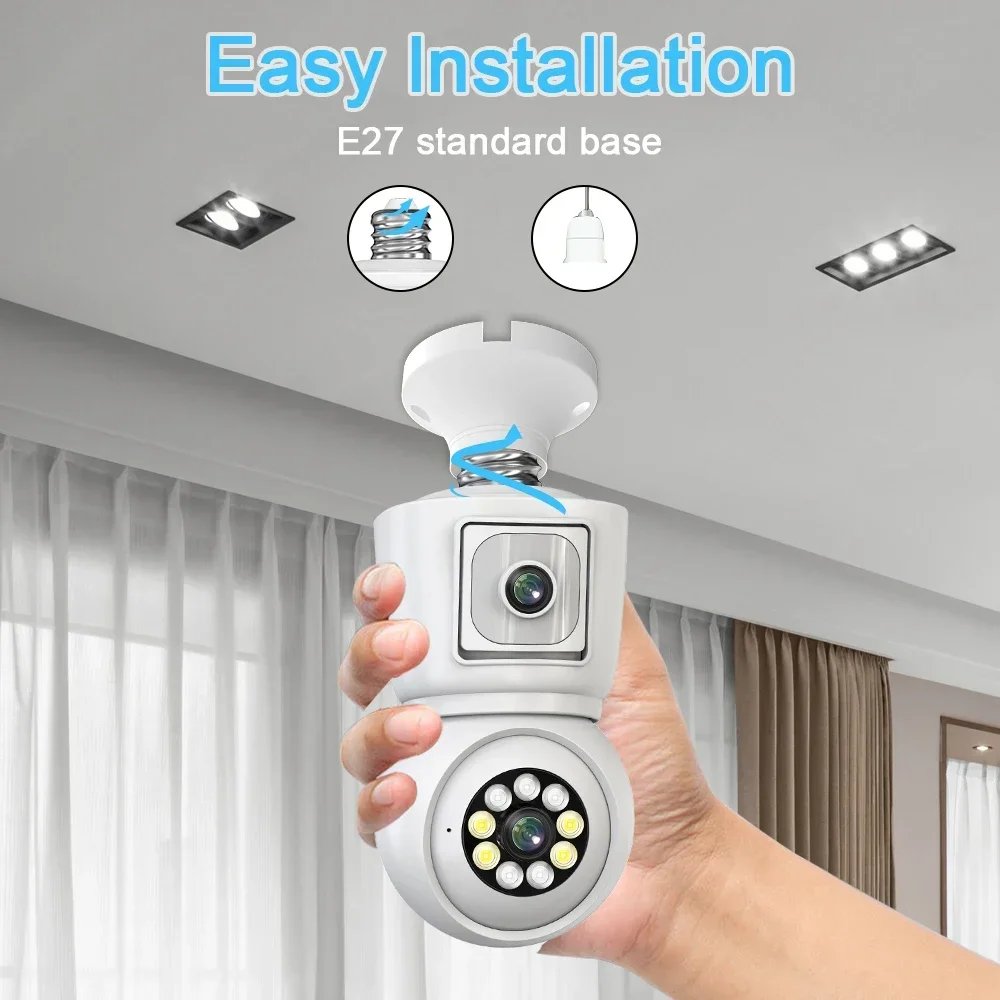 WiFi PTZ Lamp Camera Dual Screen - AI Human Tracking Indoor 4MP Security Surveillance IP Camera ICSEE PRO