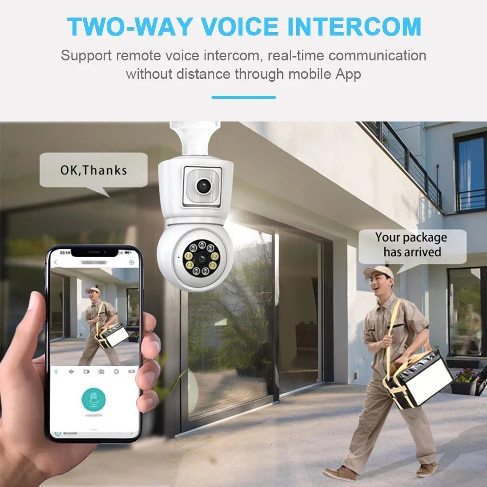 WiFi PTZ Lamp Camera Dual Screen - AI Human Tracking Indoor 4MP Security Surveillance IP Camera ICSEE PRO