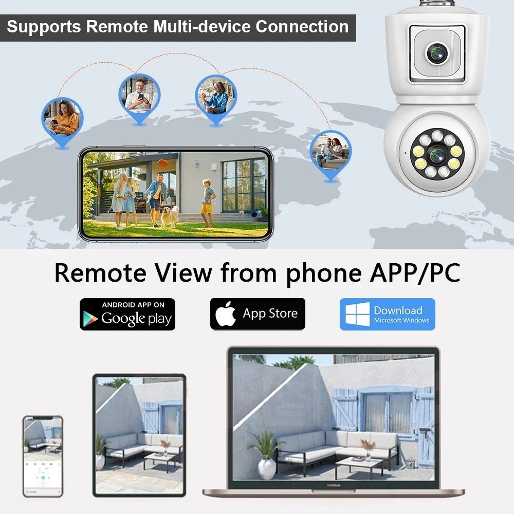 WiFi PTZ Lamp Camera Dual Screen - AI Human Tracking Indoor 4MP Security Surveillance IP Camera ICSEE PRO