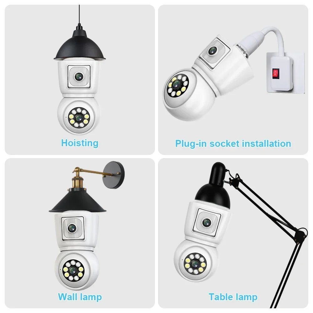 WiFi PTZ Lamp Camera Dual Screen - AI Human Tracking Indoor 4MP Security Surveillance IP Camera ICSEE PRO