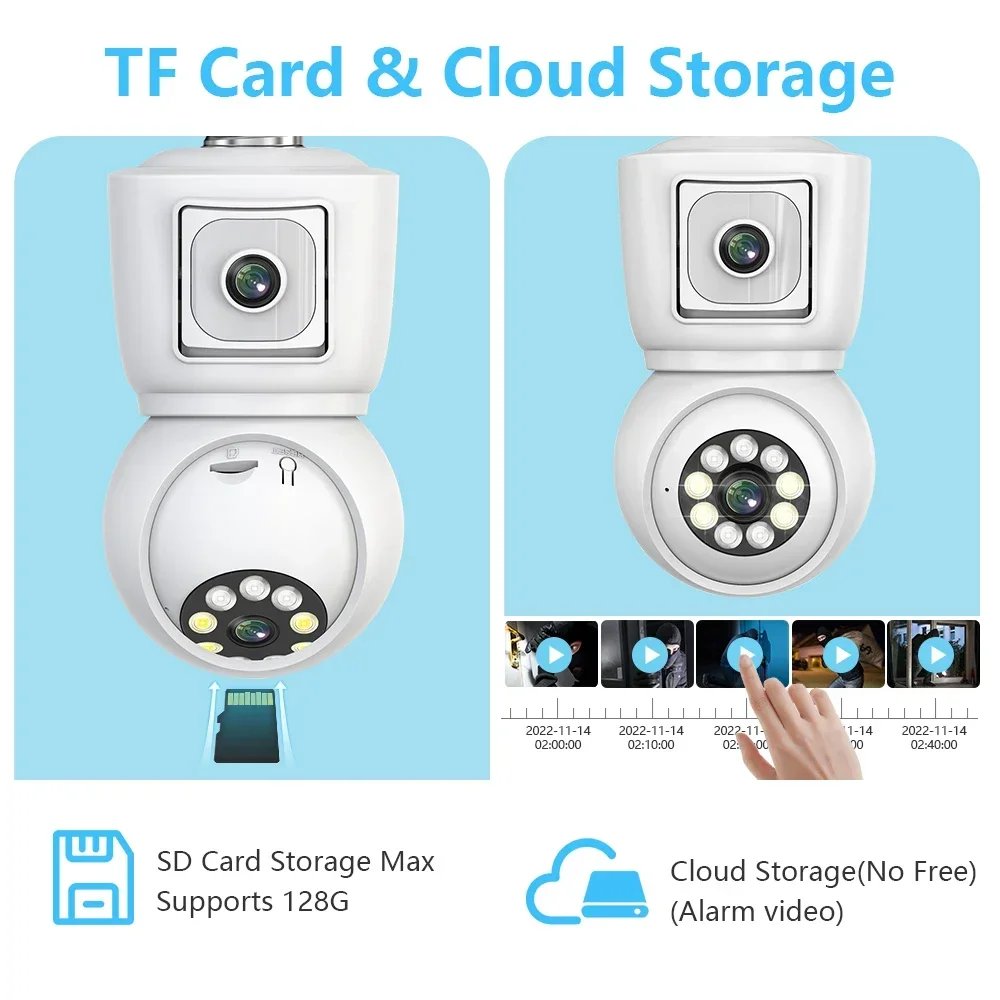 WiFi PTZ Lamp Camera Dual Screen - AI Human Tracking Indoor 4MP Security Surveillance IP Camera ICSEE PRO