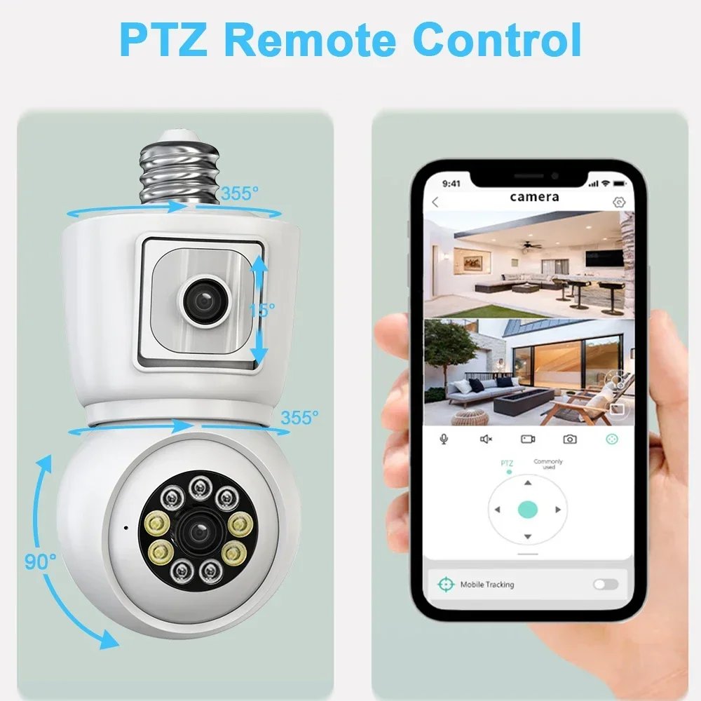 WiFi PTZ Lamp Camera Dual Screen - AI Human Tracking Indoor 4MP Security Surveillance IP Camera ICSEE PRO