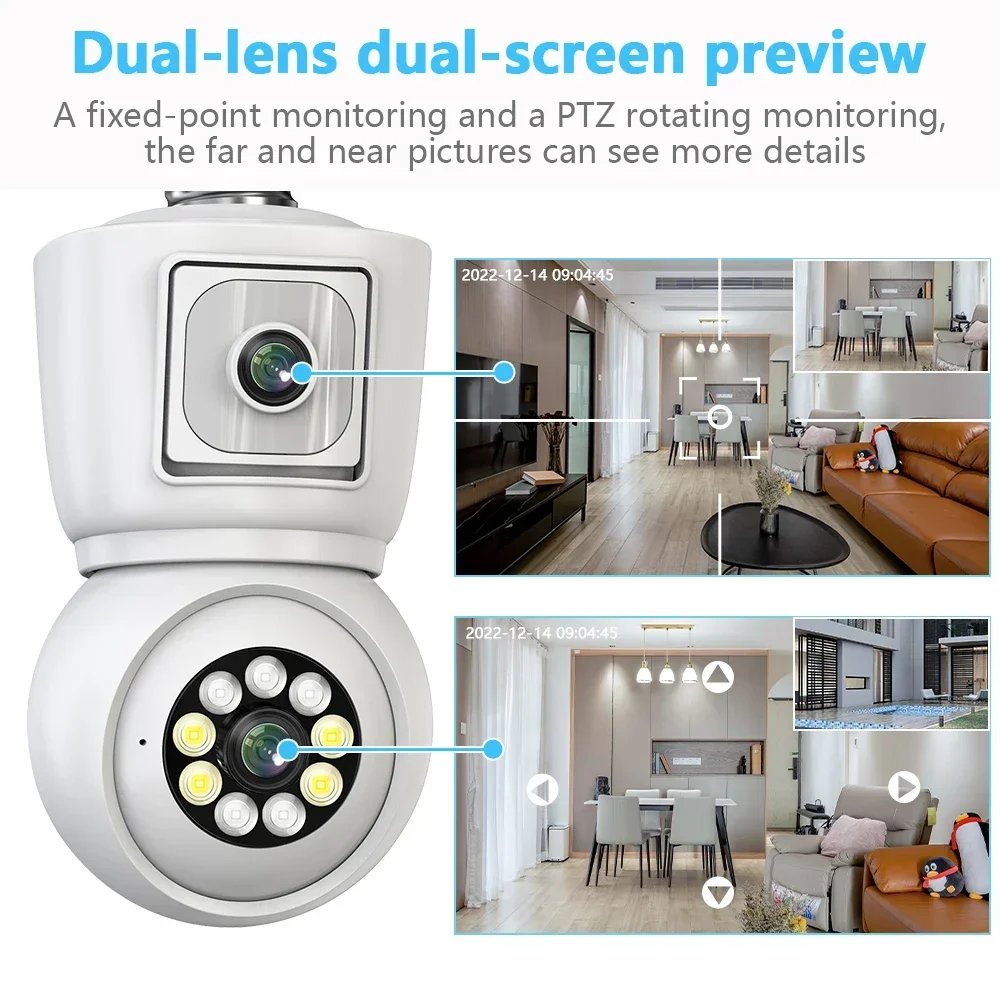 WiFi PTZ Lamp Camera Dual Screen - AI Human Tracking Indoor 4MP Security Surveillance IP Camera ICSEE PRO