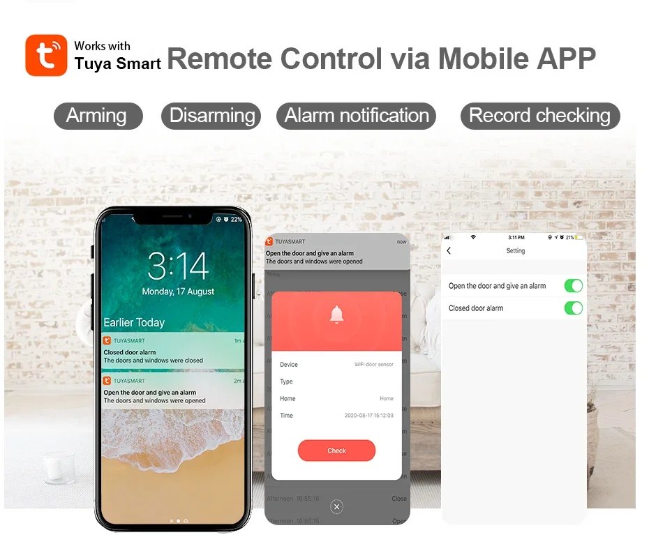 WIFI Wireless Security Alarm System - Door Sensor Compatible Google Home Alexa