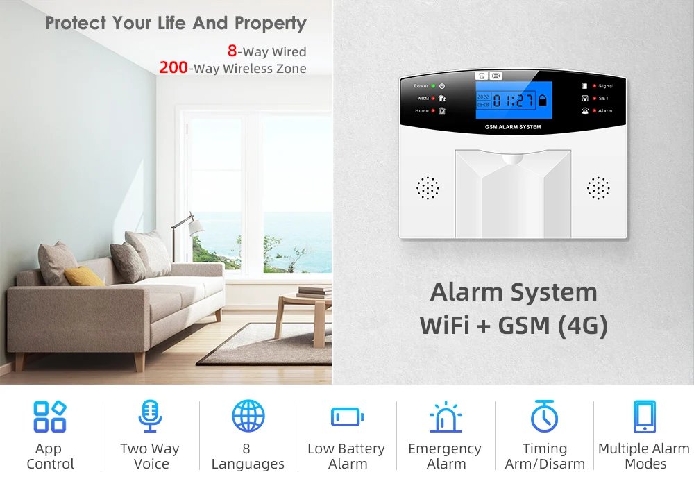 Wifi Alarm Security 433MHz Wireless - Smart Home Burglar Alarm System APP Control Motion Detector Door Sensor
