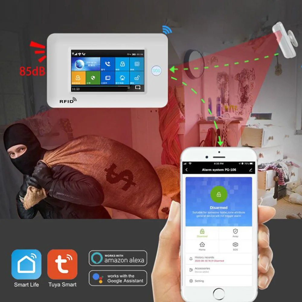 Security Alarms For Home WIFI Wireless - Home Alarm APP Remote Control Compatible With Alexa House Alarm Systems
