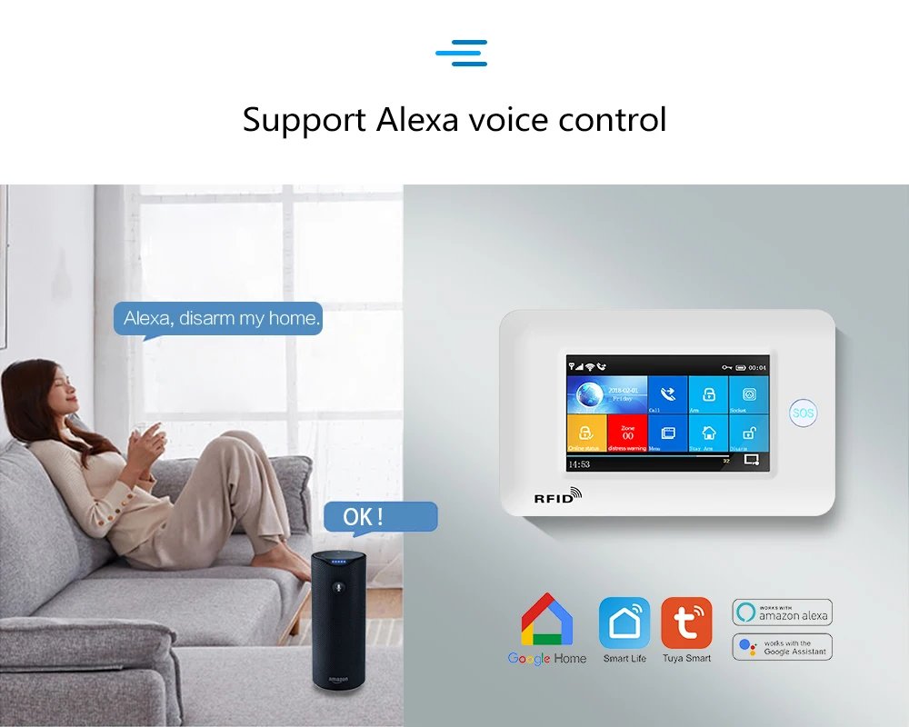 Security Alarms For Home WIFI Wireless - Home Alarm APP Remote Control Compatible With Alexa House Alarm Systems