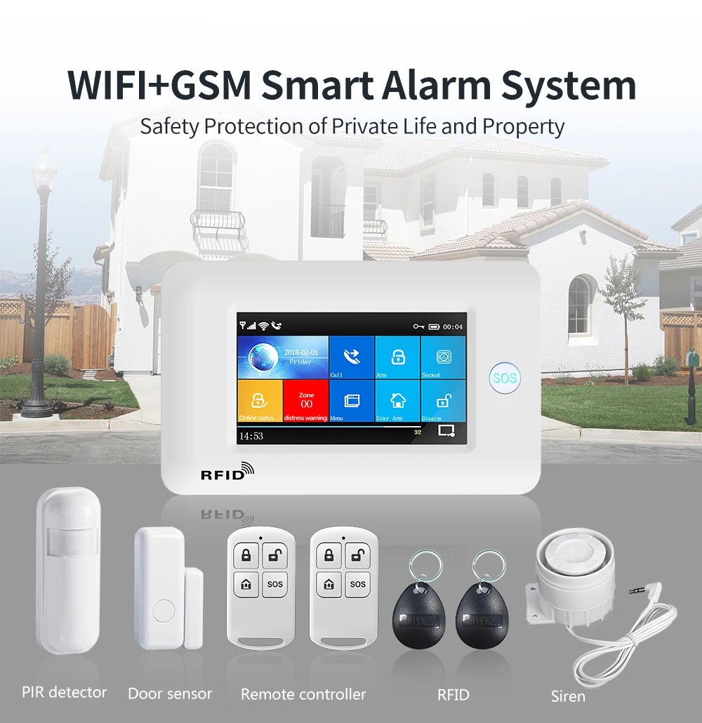 Security Alarms For Home WIFI Wireless - Home Alarm APP Remote Control Compatible With Alexa House Alarm Systems