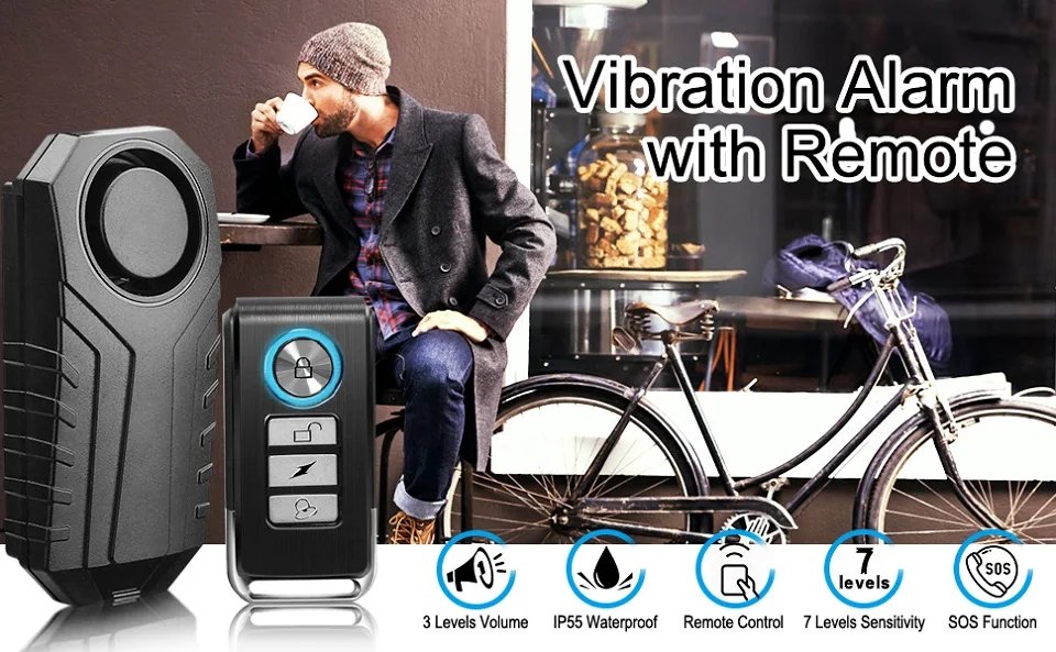 ELECTOP Wireless Bicycle Alarm - Remote Control Waterproof 110dB Anti-Theft Electric Motorcycle Scooter Bike Security Protection