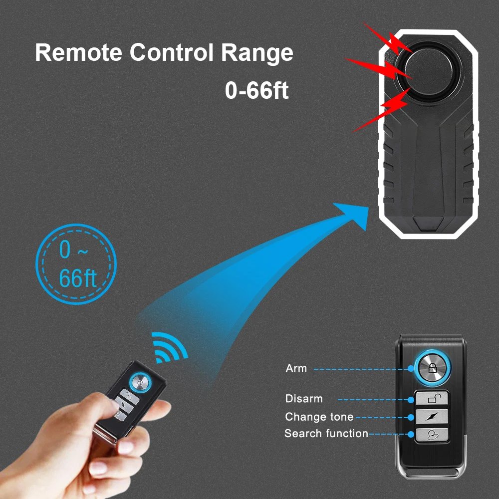 ELECTOP Wireless Bicycle Alarm - Remote Control Waterproof 110dB Anti-Theft Electric Motorcycle Scooter Bike Security Protection