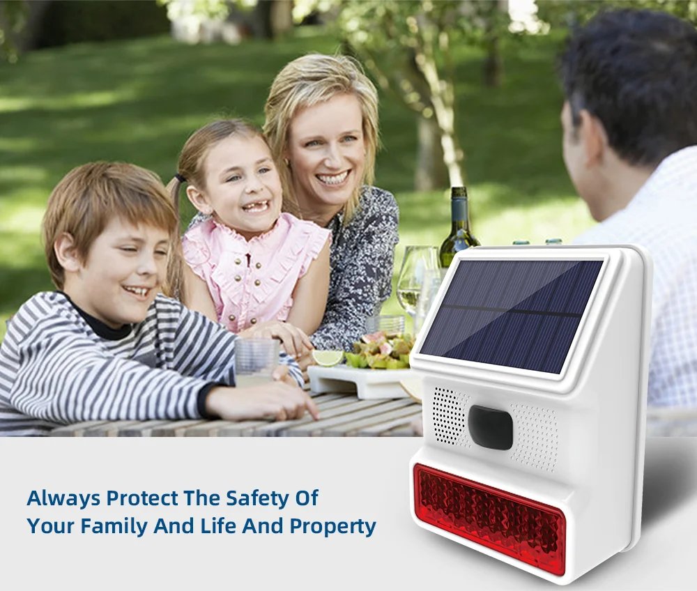 Wireless Outdoor Solar Siren Powered Strobe - Sound Flash Waterproof Alarm Siren for 433MHz Wifi GSM Alarm System