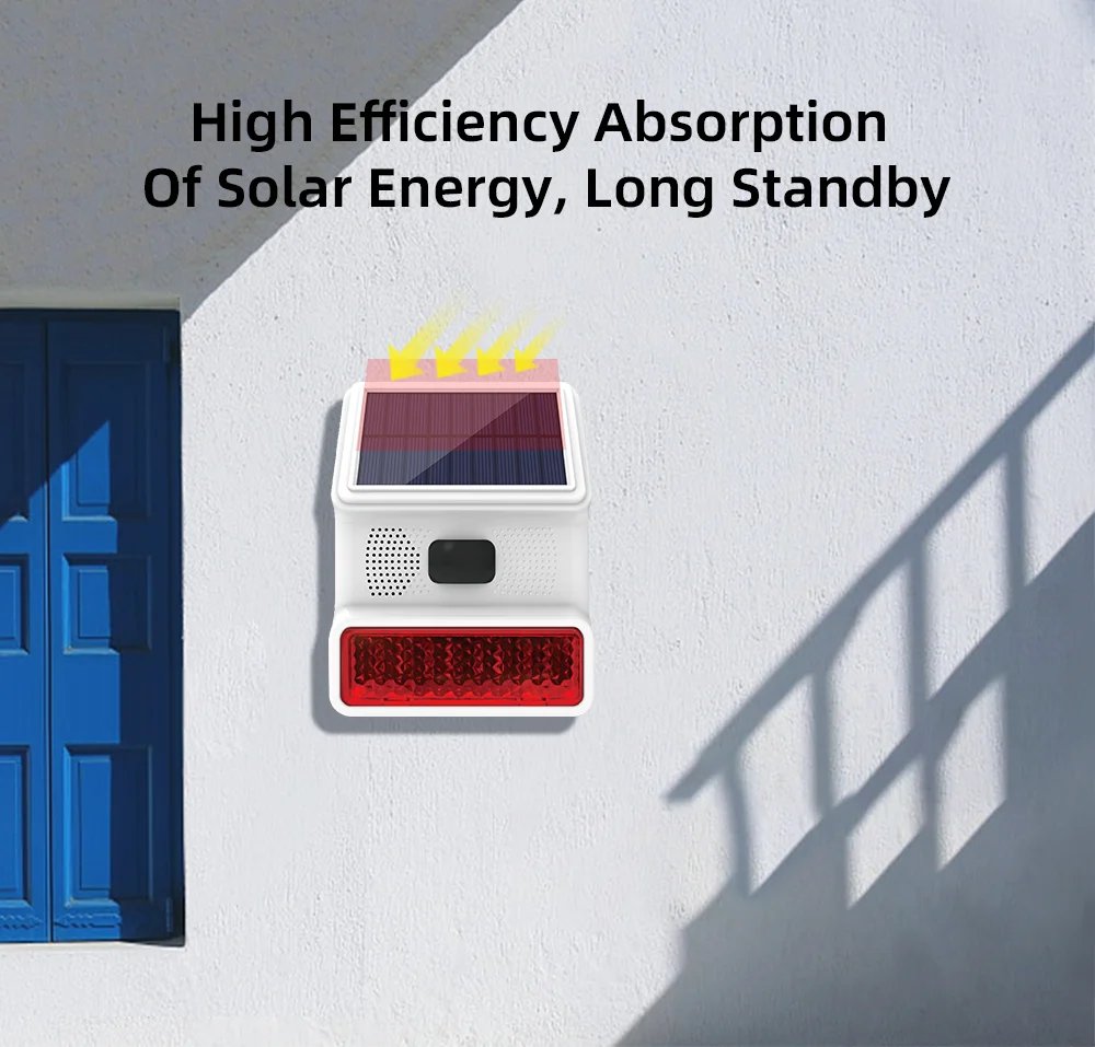 Wireless Outdoor Solar Siren Powered Strobe - Sound Flash Waterproof Alarm Siren for 433MHz Wifi GSM Alarm System