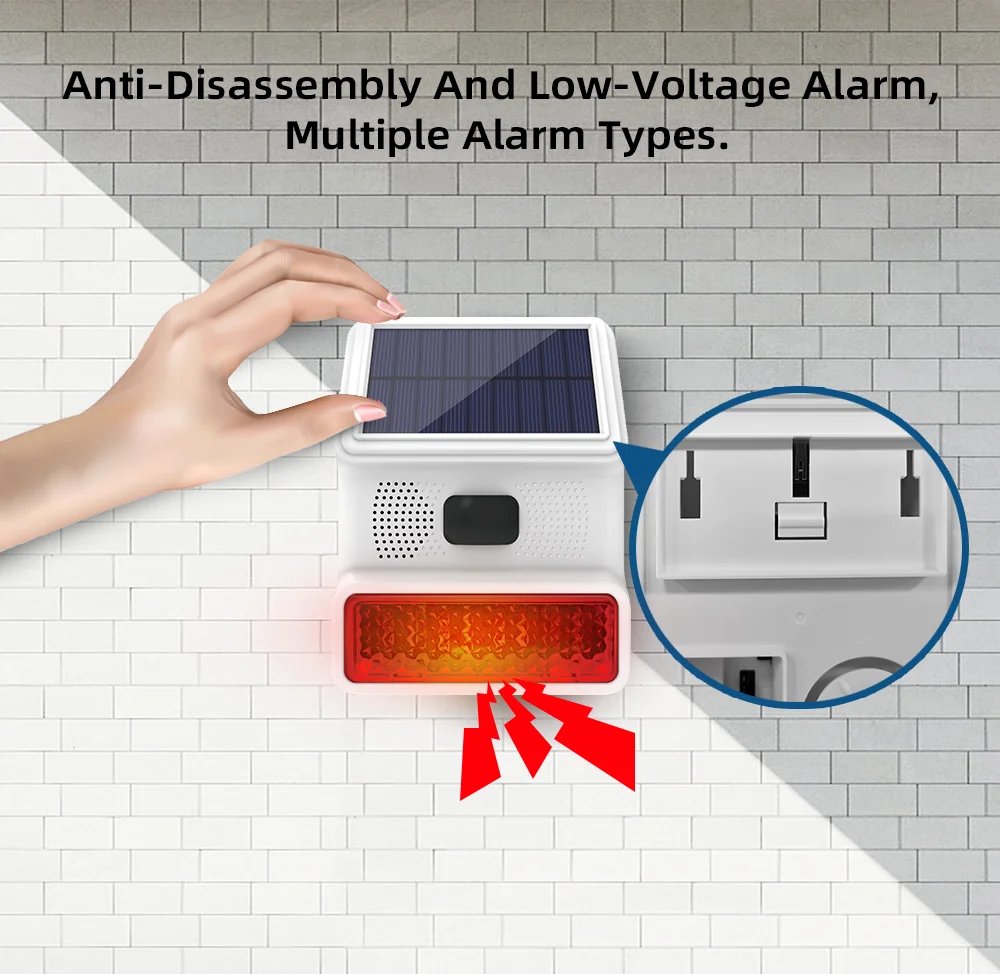 Wireless Outdoor Solar Siren Powered Strobe - Sound Flash Waterproof Alarm Siren for 433MHz Wifi GSM Alarm System