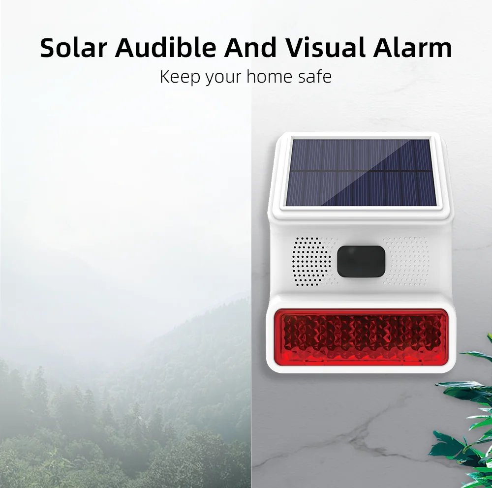 Wireless Outdoor Solar Siren Powered Strobe - Sound Flash Waterproof Alarm Siren for 433MHz Wifi GSM Alarm System