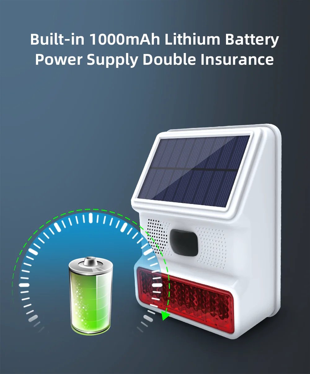 Wireless Outdoor Solar Siren Powered Strobe - Sound Flash Waterproof Alarm Siren for 433MHz Wifi GSM Alarm System