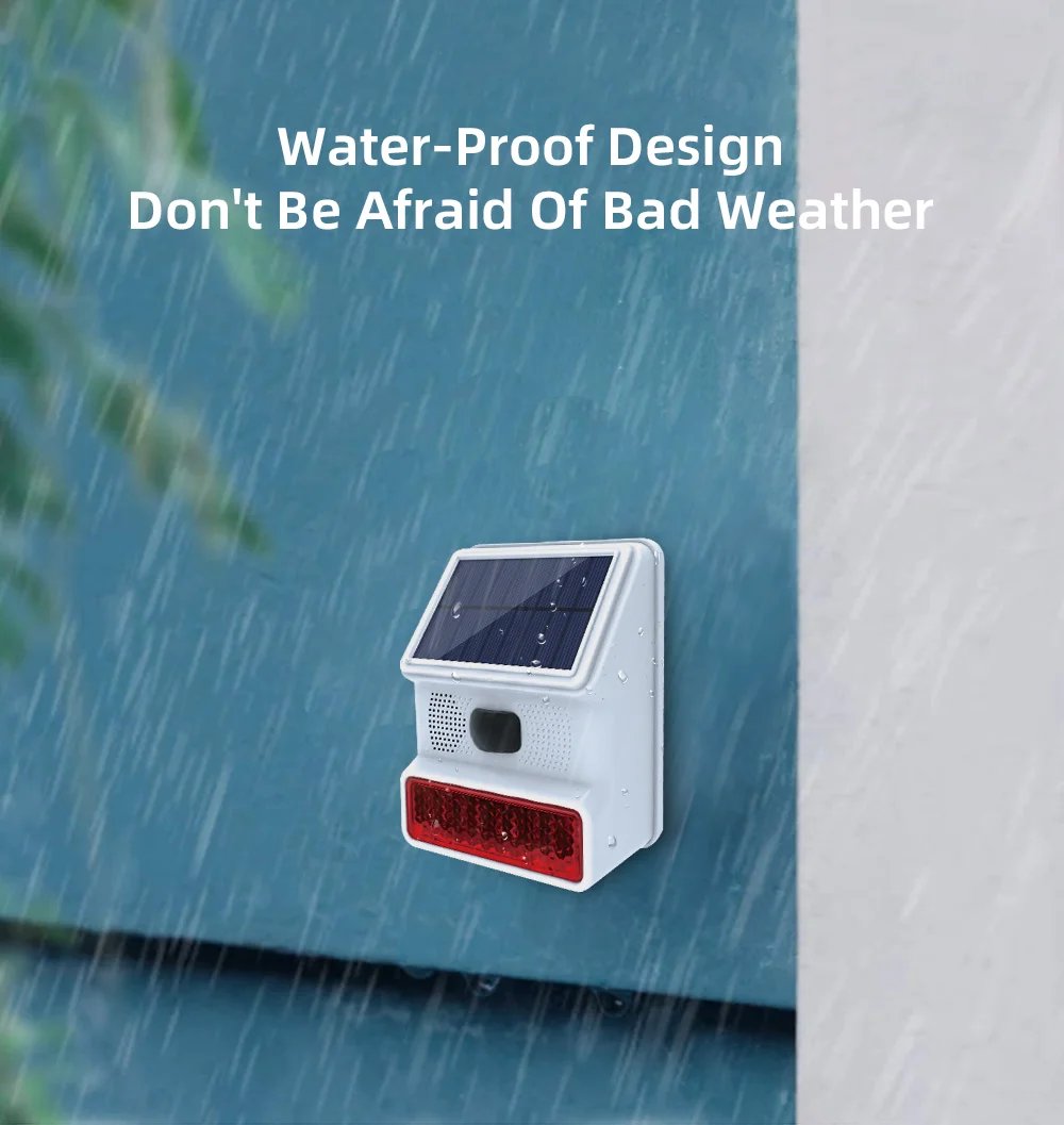 Wireless Outdoor Solar Siren Powered Strobe - Sound Flash Waterproof Alarm Siren for 433MHz Wifi GSM Alarm System