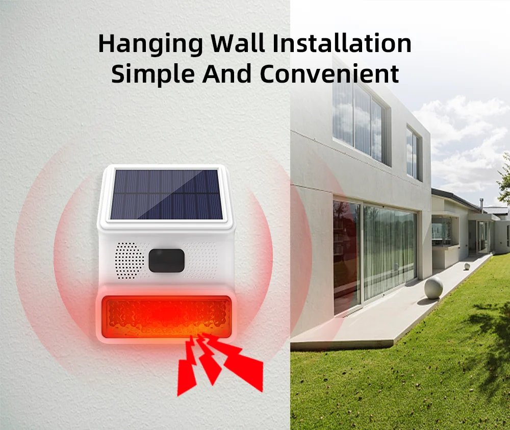 Wireless Outdoor Solar Siren Powered Strobe - Sound Flash Waterproof Alarm Siren for 433MHz Wifi GSM Alarm System