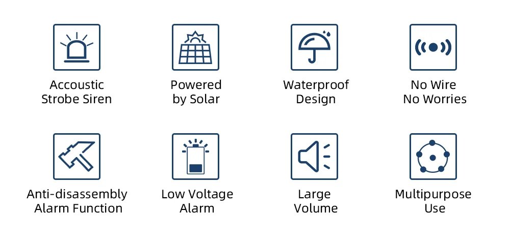 Wireless Outdoor Solar Siren Powered Strobe - Sound Flash Waterproof Alarm Siren for 433MHz Wifi GSM Alarm System