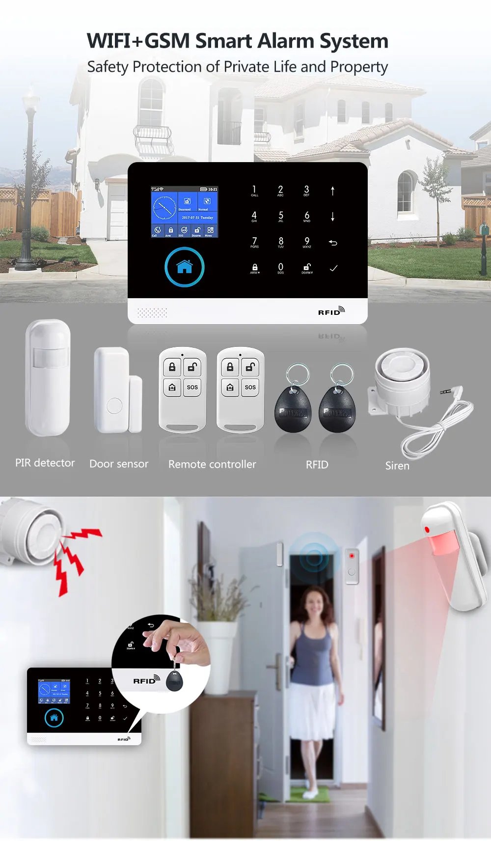 Wireless Home Alarm System - Tuya Smart Home WIFI GSM Security Alarms For Home With Motion Sensor With Alexa & Google Home Wireless Home Alarm System - Tuya Smart Home WIFI GSM Security Alarms For Home With Motion Sensor With Alexa & Google Home