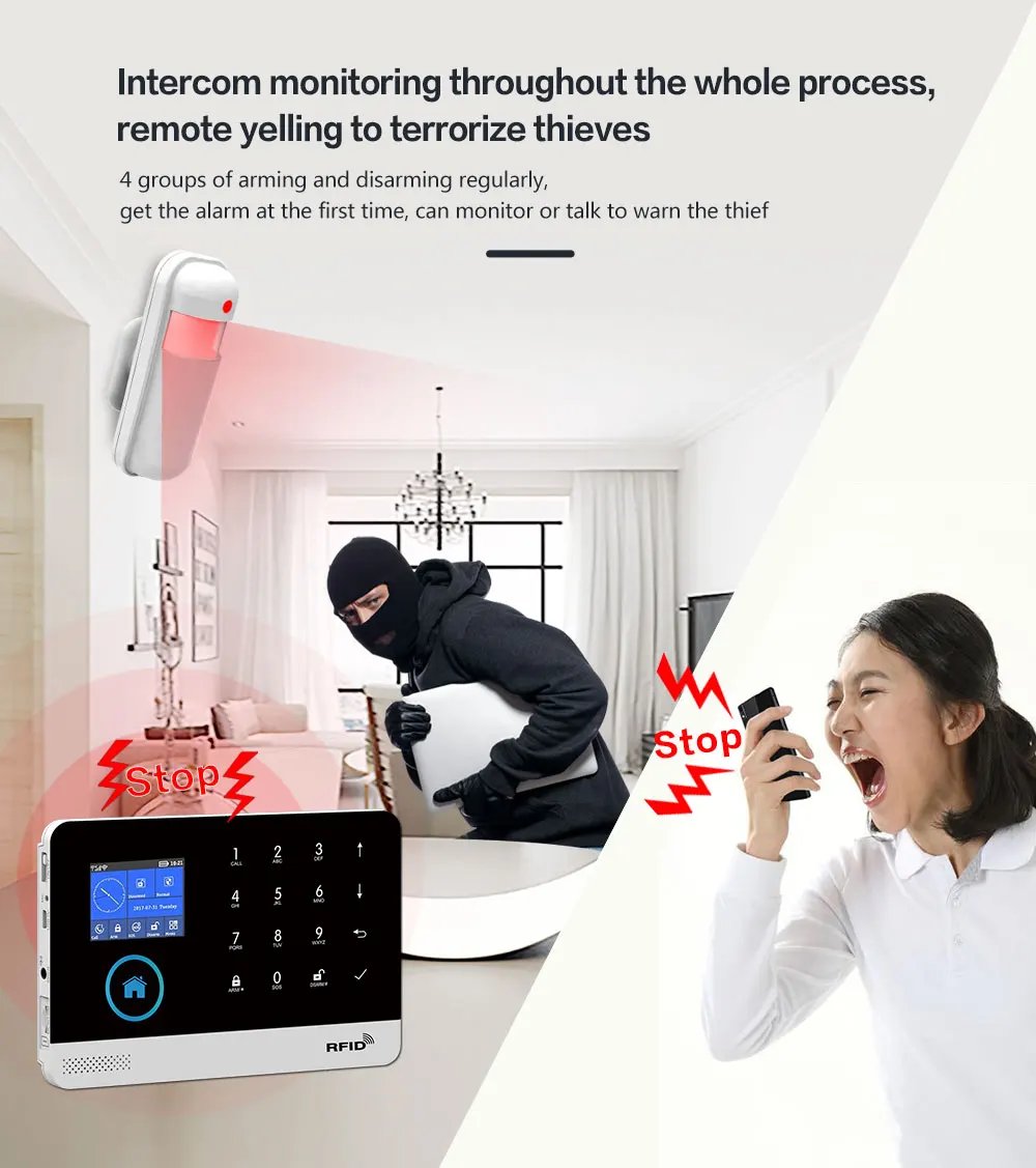 Wireless Home Alarm System - Tuya Smart Home WIFI GSM Security Alarms For Home With Motion Sensor With Alexa & Google Home Wireless Home Alarm System - Tuya Smart Home WIFI GSM Security Alarms For Home With Motion Sensor With Alexa & Google Home