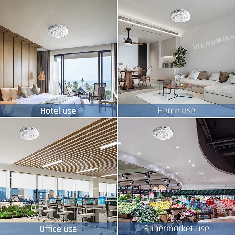 Wireless Interlinked Smoke Detector - 433MHz Connect Sensor Cover Home Fire Sound Alarm