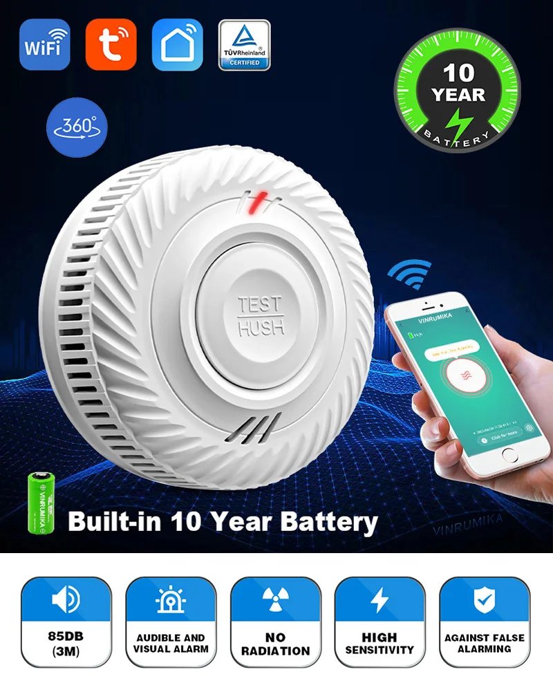 Wireless Interlinked Smoke Detector - 433MHz Connect Sensor Cover Home Fire Sound Alarm