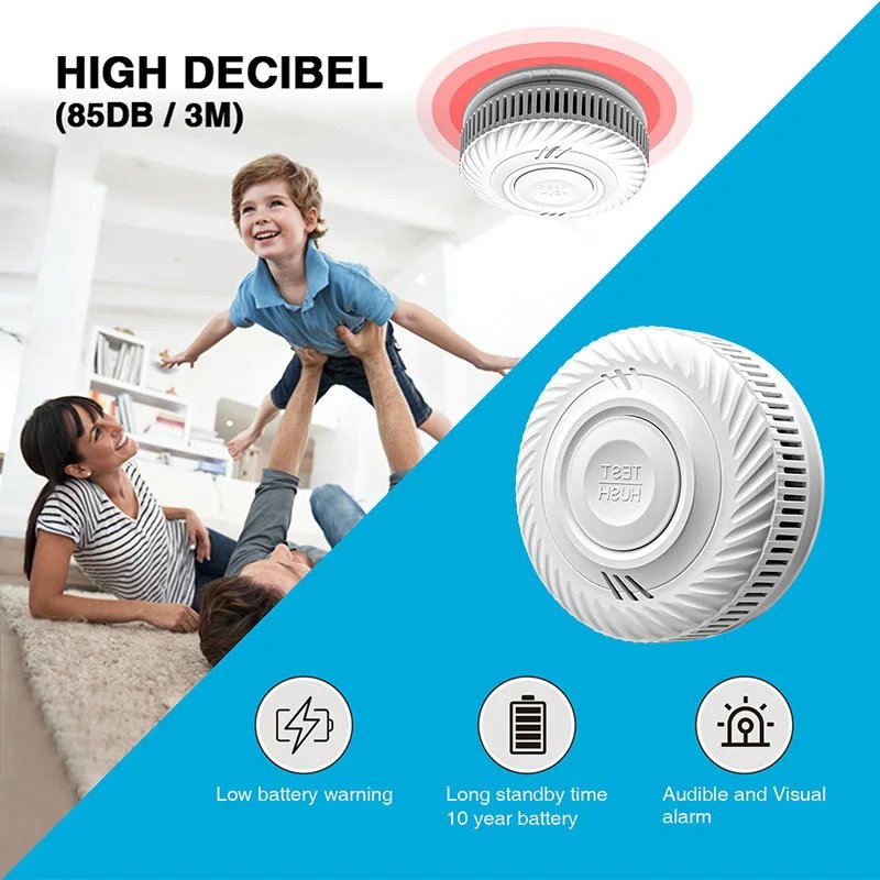 Wireless Interlinked Smoke Detector - 433MHz Connect Sensor Cover Home Fire Sound Alarm