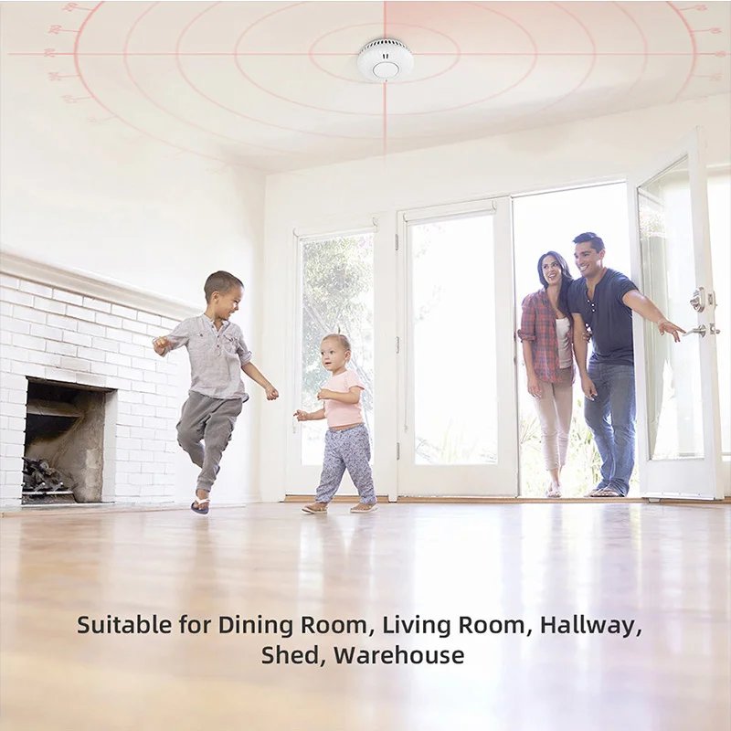 Wireless Interlinked Smoke Detector - 433MHz Connect Sensor Cover Home Fire Sound Alarm