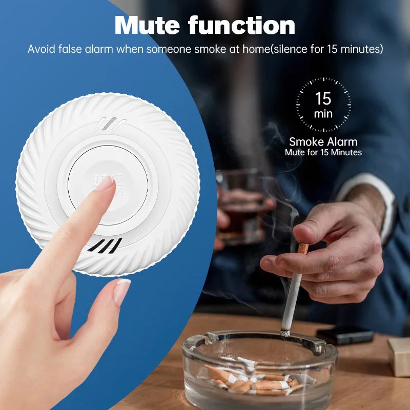 Wireless Interlinked Smoke Detector - 433MHz Connect Sensor Cover Home Fire Sound Alarm