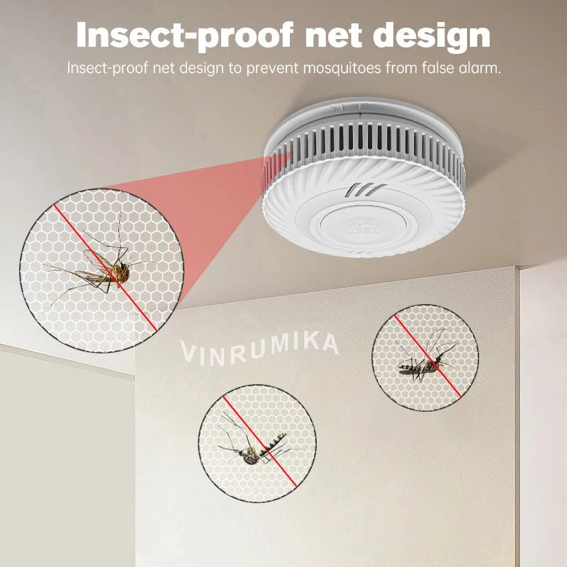 Wireless Interlinked Smoke Detector - 433MHz Connect Sensor Cover Home Fire Sound Alarm