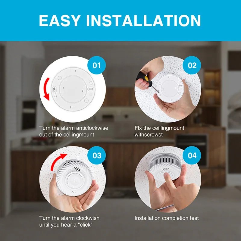 Wireless Interlinked Smoke Detector - 433MHz Connect Sensor Cover Home Fire Sound Alarm