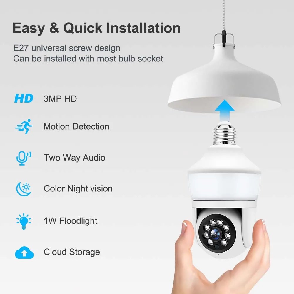 2K 3MP Bulb Camera Garden Lamp 800Lumen LED Color Night CCTV Surveillance Camera Mini WiFi IP Camera 2K 3MP Bulb Camera Garden Lamp 800Lumen LED Color Night CCTV Surveillance Camera Mini WiFi IP Camera