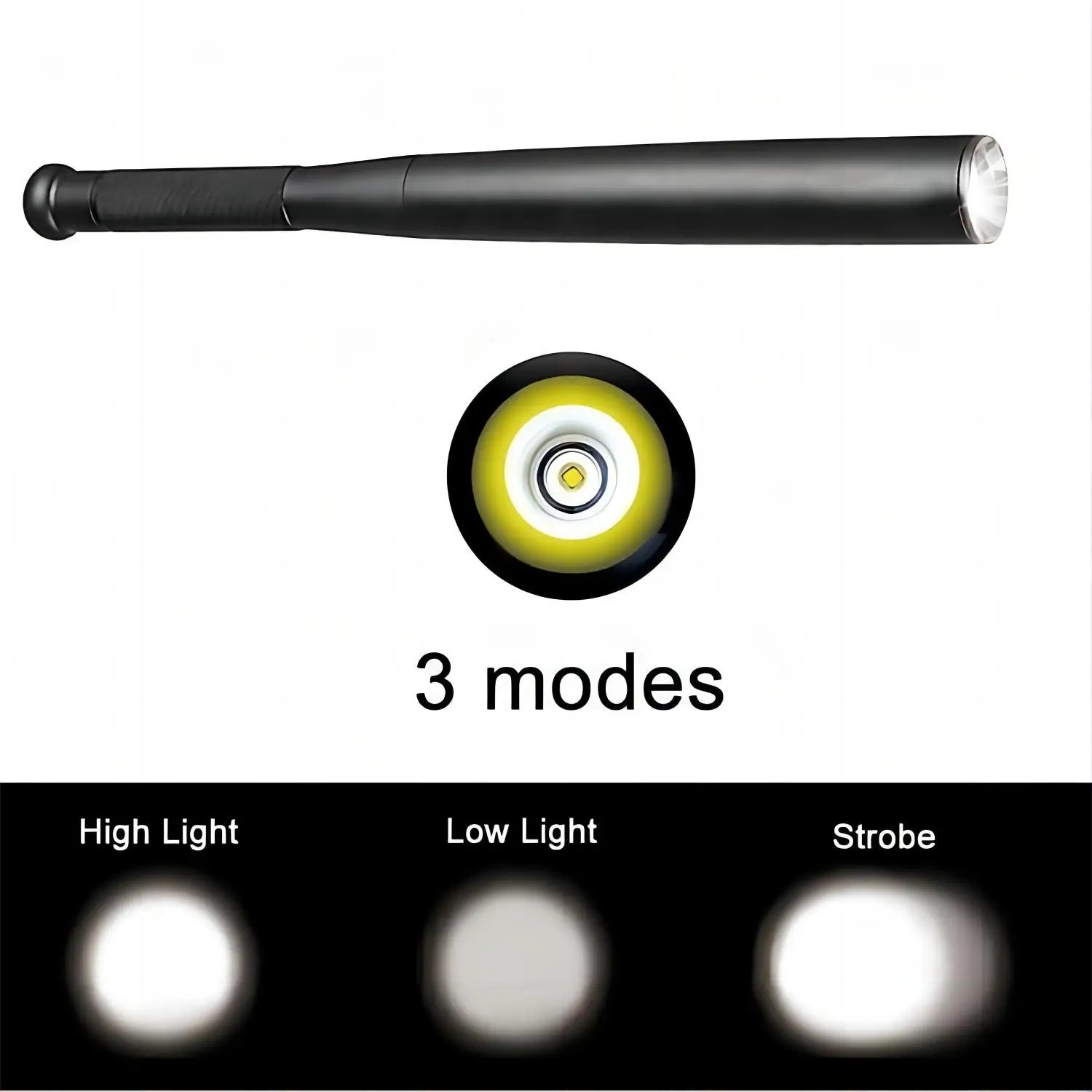 Multi-functional Self-Defense Baseball Bat Flashlight - Outdoor Waterproof Security Tool with T6 Light Bulb