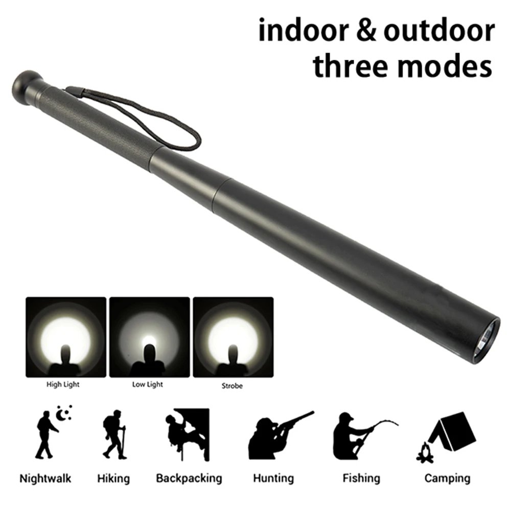 Multi-functional Self-Defense Baseball Bat Flashlight - Outdoor Waterproof Security Tool with T6 Light Bulb